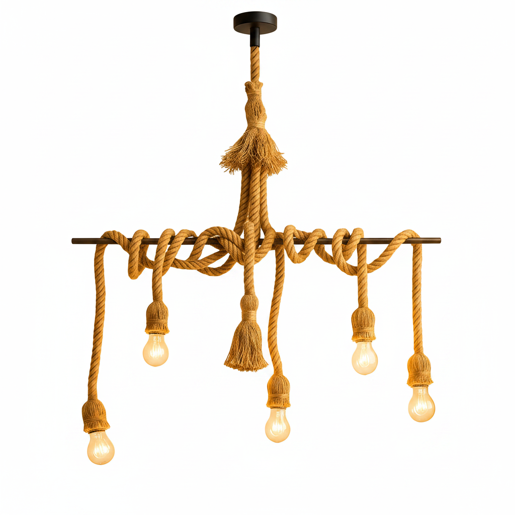 Boho décor featuring woven rope ceiling lamp