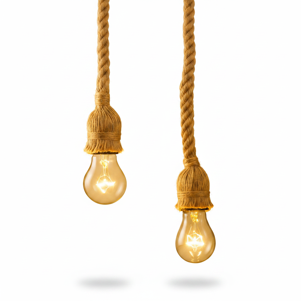 Cozy reading corner with rope hanging lamp