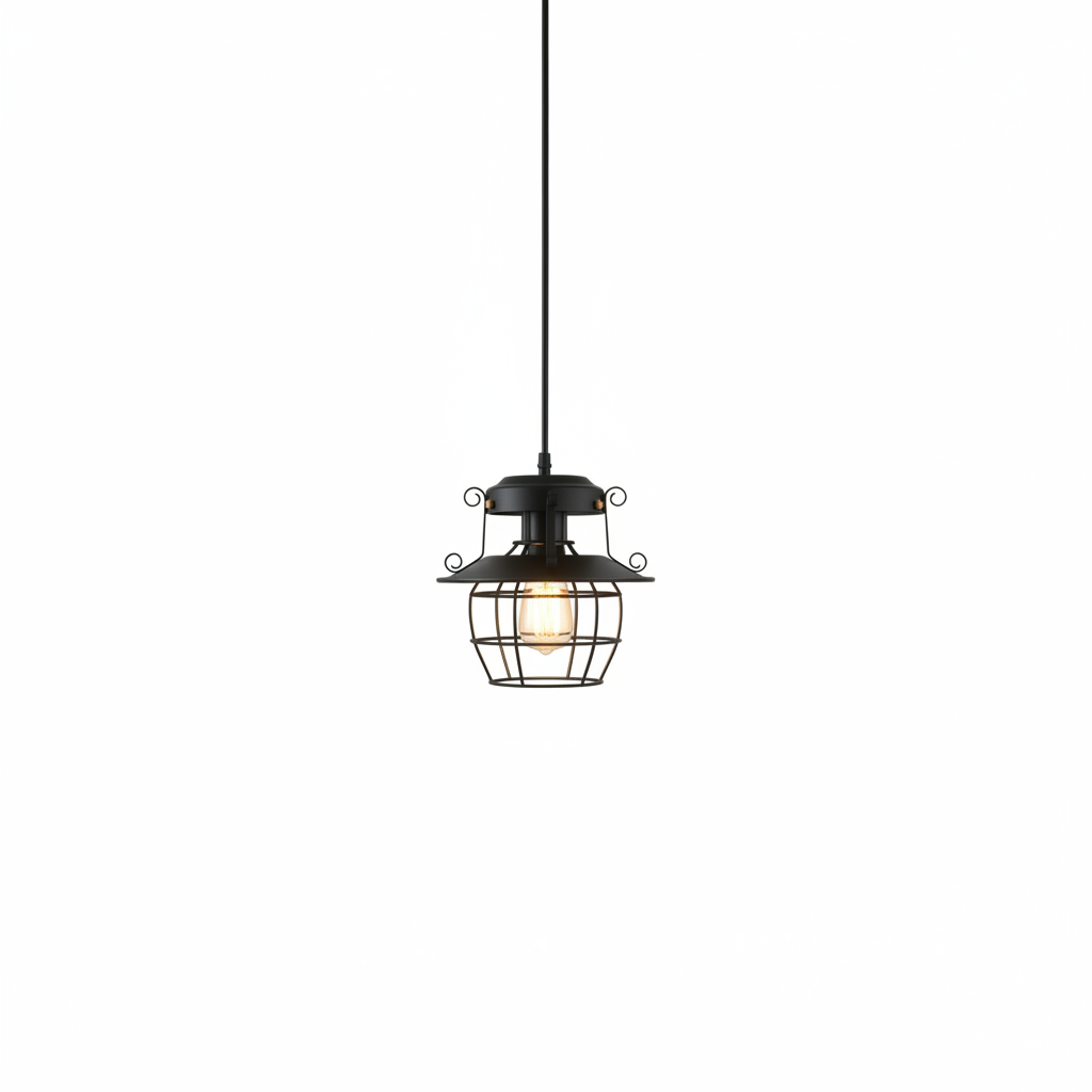 Front view of industrial retro pendant light