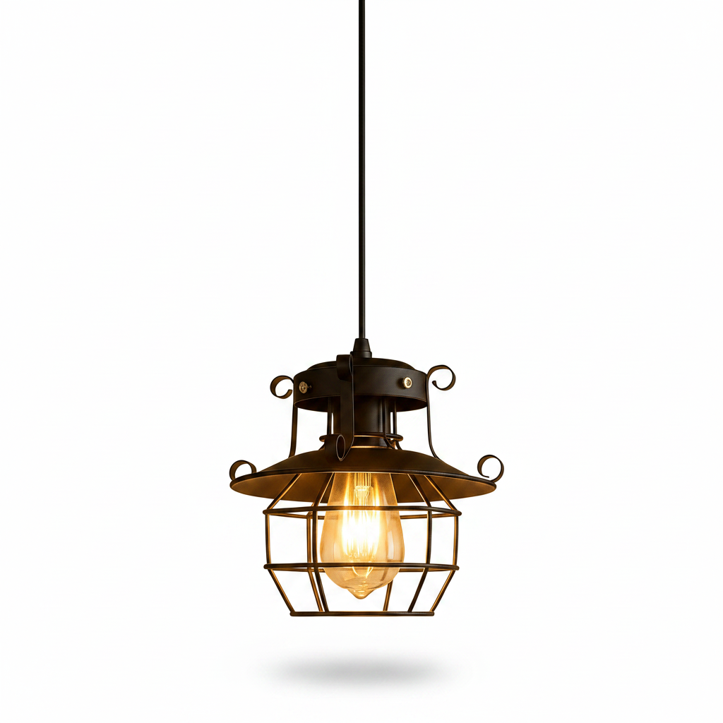 Industrial pendant light in modern kitchen