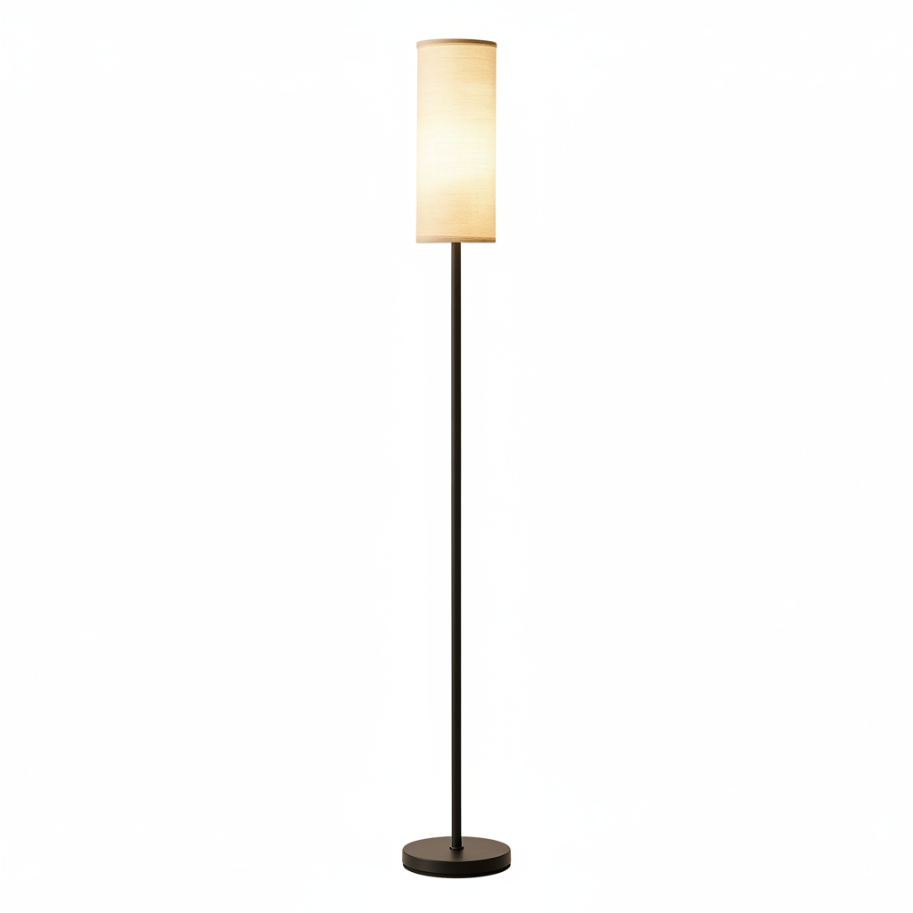 Side profile of fabric shade floor lamp