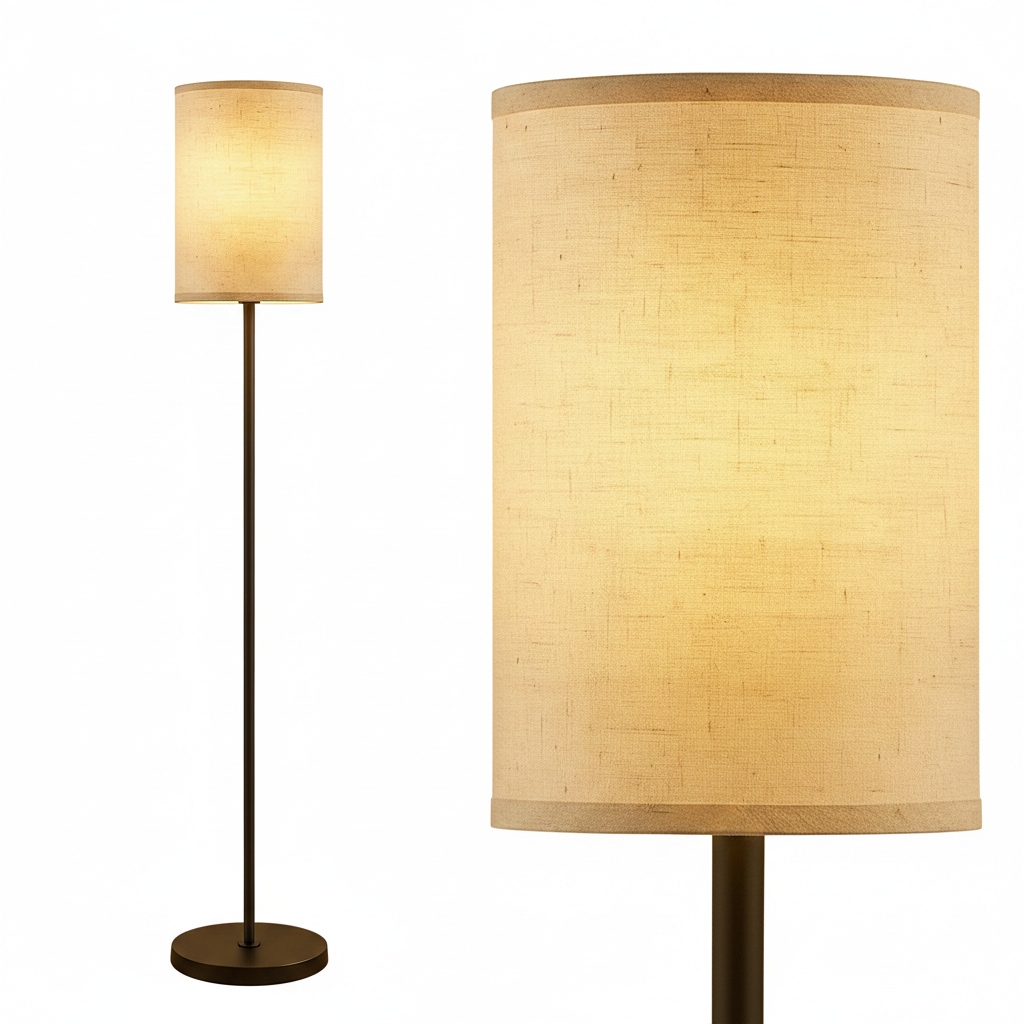 Soft ambient lighting from fabric shade lamp