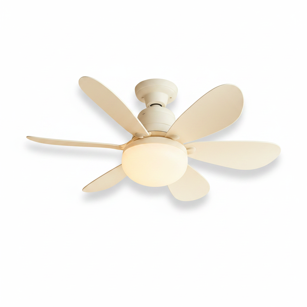Contemporary ceiling fan above dining area