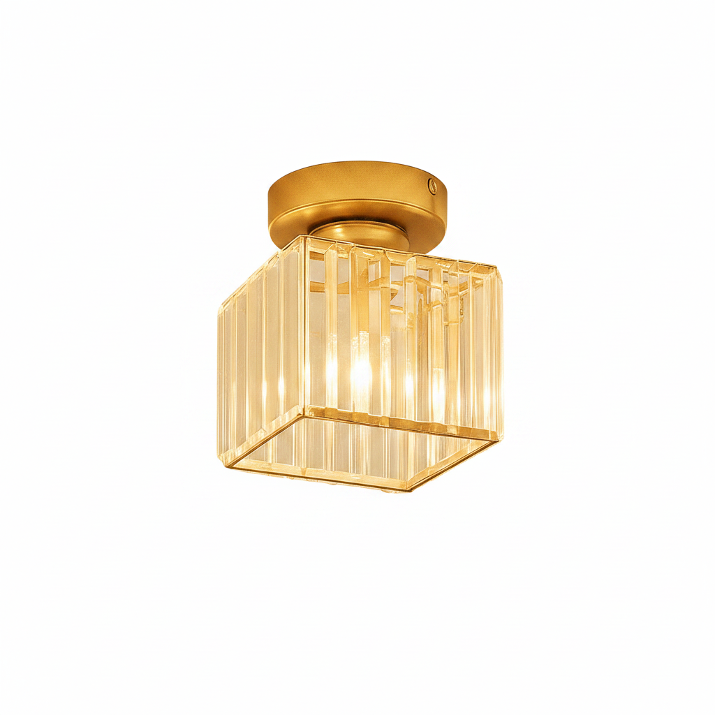 Close up detail of crystal shade ceiling light