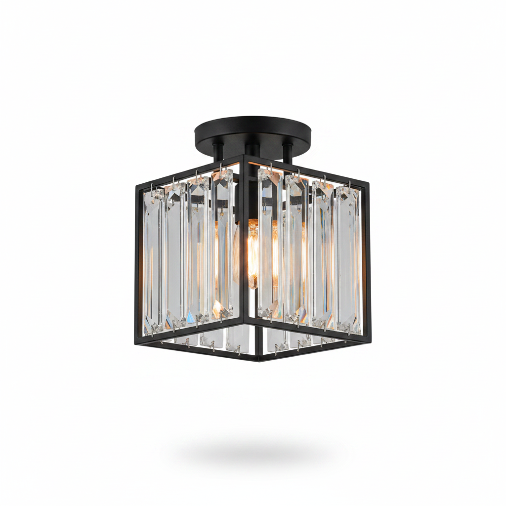 Contemporary room with crystal ceiling lamp