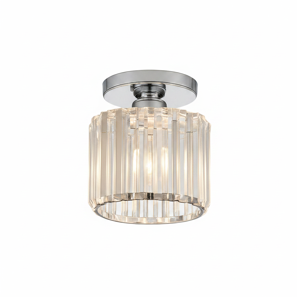 Modern crystal ceiling fixture in living room