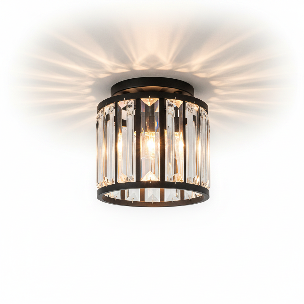 Modern office space with crystal ceiling light