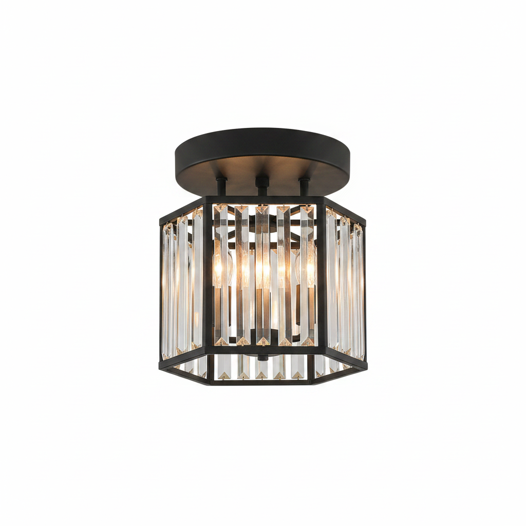 Side profile of elegant crystal ceiling lamp