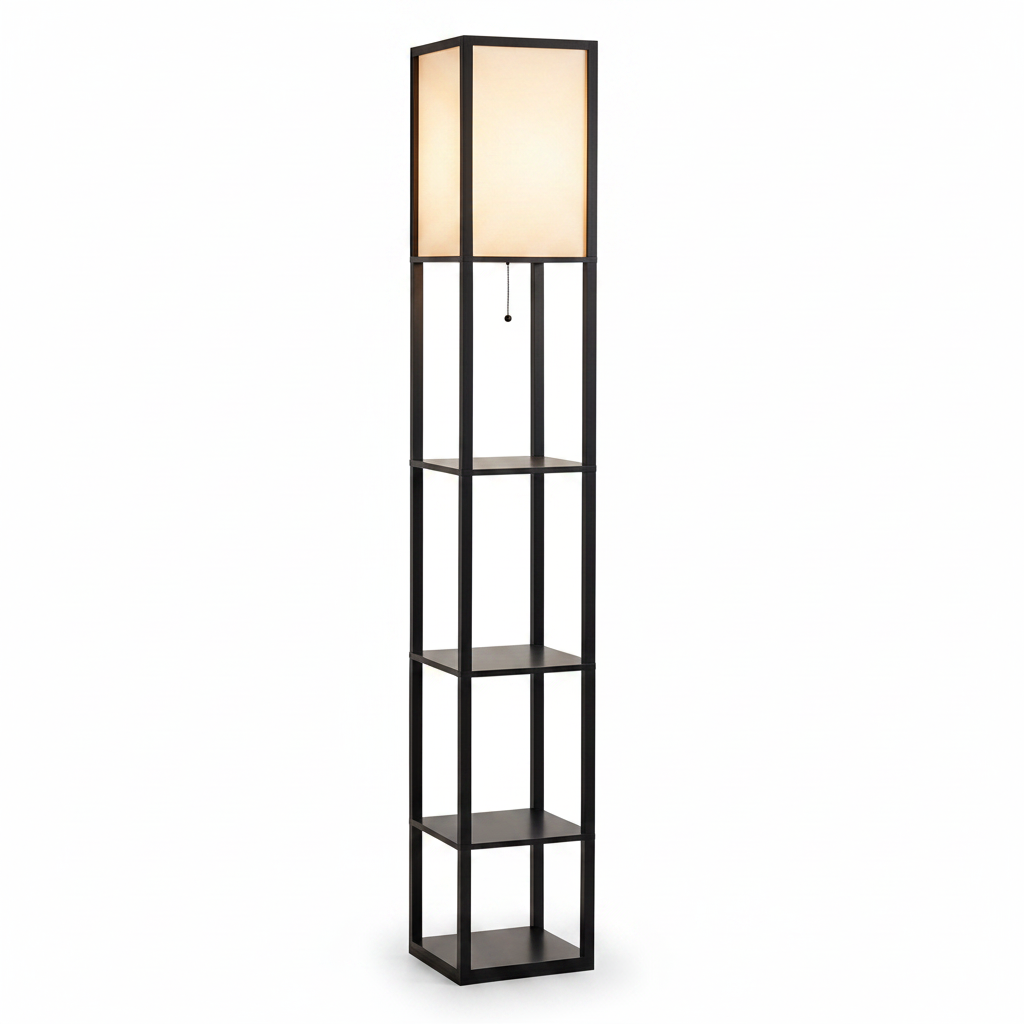 Stylish shelf floor lamp in bedroom décor