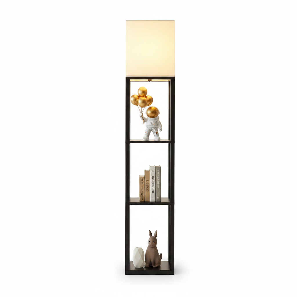 Close up detail of shelf floor lamp
