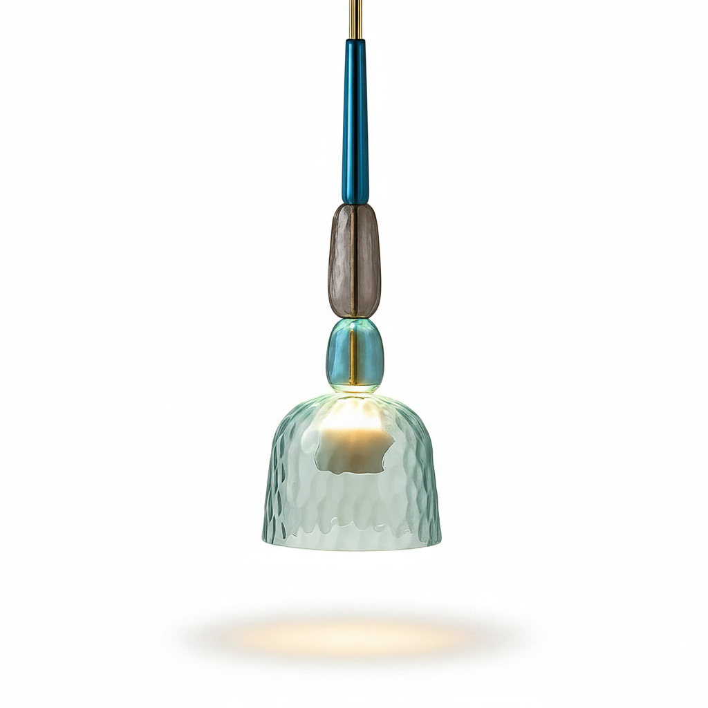 Close up detail of colorful glass pendant light
