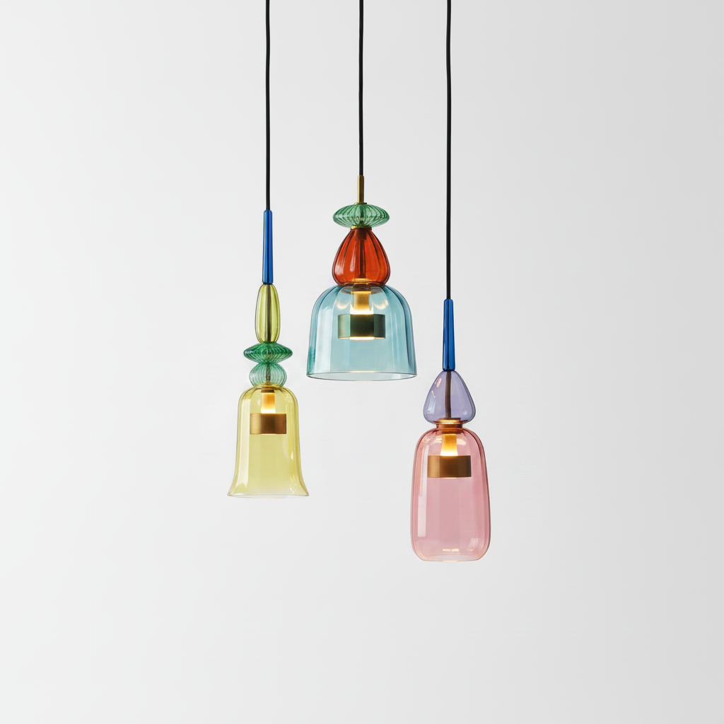 Front view of modern macaron glass pendant light