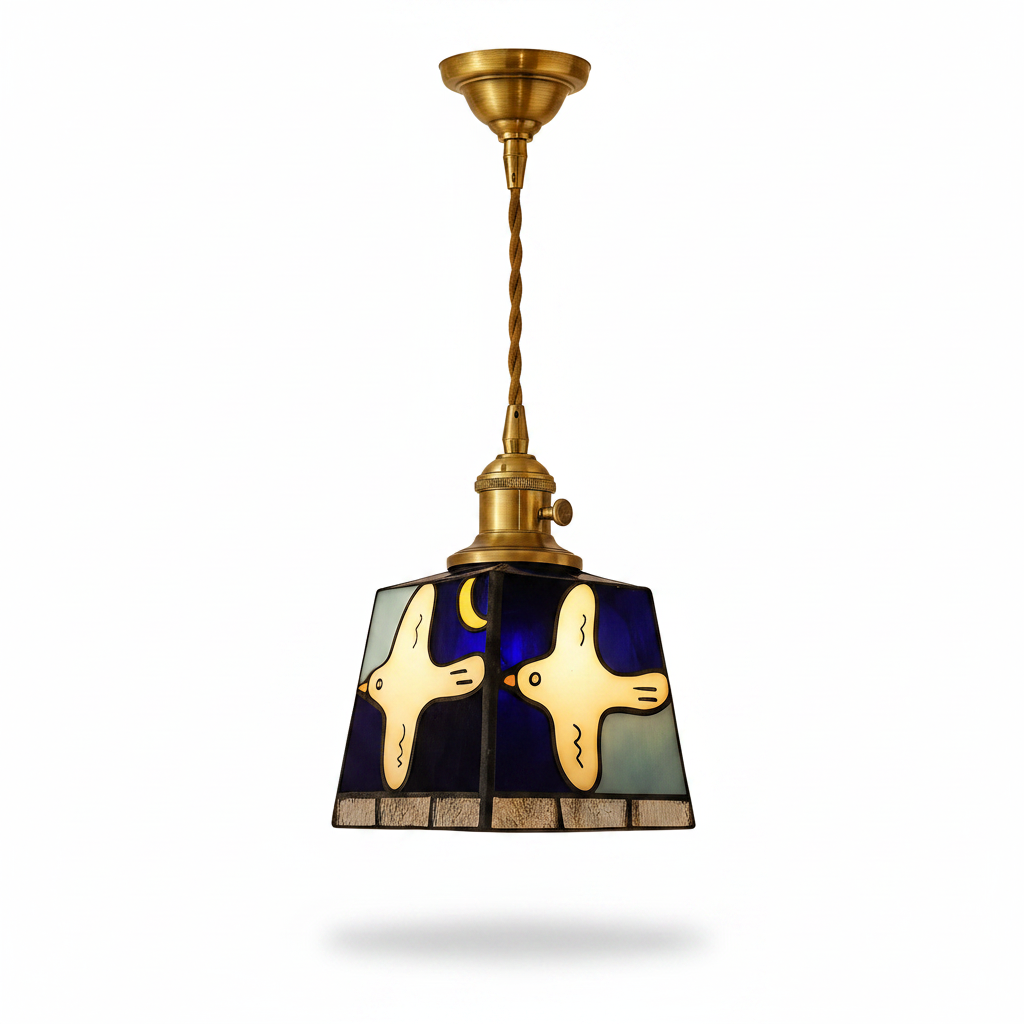 Adjustable hanging cord stained glass lamp