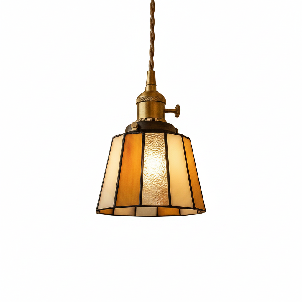 Warm ambient glow from stained glass pendant