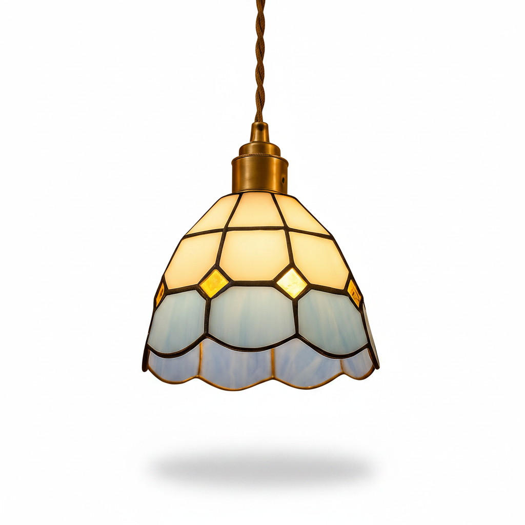 Close up detail of handcrafted stained glass shade