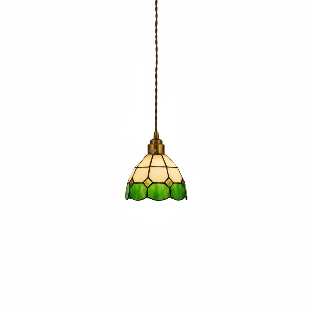 Front view of Tiffany stained glass pendant light