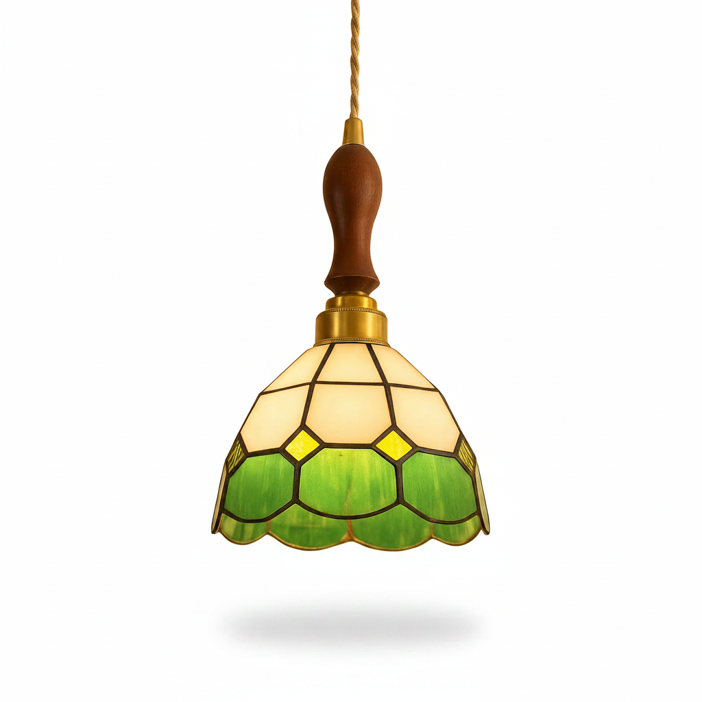 Side profile of stained glass hanging lamp