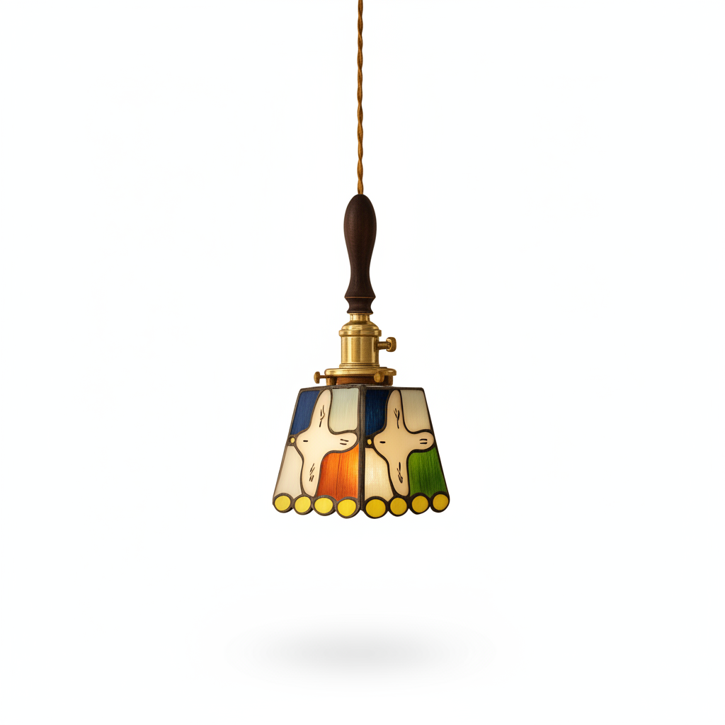 Soft warm lighting from stained glass fixture